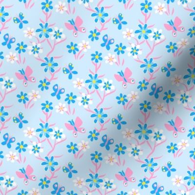 Tiny Butterflies and Blooms in Baby Blue and Baby Pink