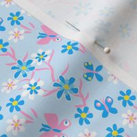 Tiny Butterflies and Blooms in Baby Blue and Baby Pink