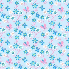 Tiny Butterflies and Blooms in Baby Blue and Baby Pink