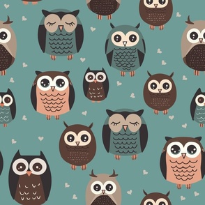 Green and Brown Owls - L