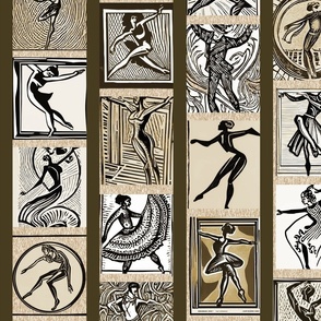 dancers in woodcut