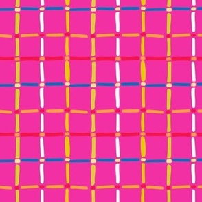 Bright hand drawn checks on hot pink Small scale