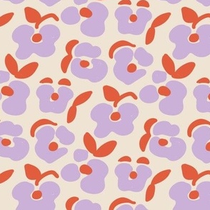 Retro loose florals in lila and red on cream background Small scale
