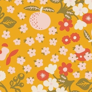 Retro blooming meadow in blush pink and warm yellow Large scale