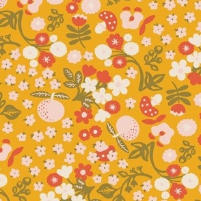 Retro blooming meadow in blush pink and warm yellow Medium scale