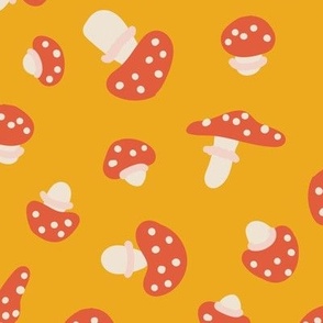 Red mushroom on warm yellow background Medium scale NON DIRECTIONAL