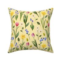 Bright  floral spring light yellow daffodil daisy fabric 
