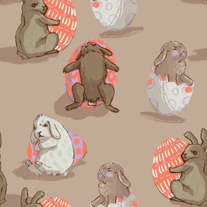 Bunnies Guarding Easter Eggs | beige