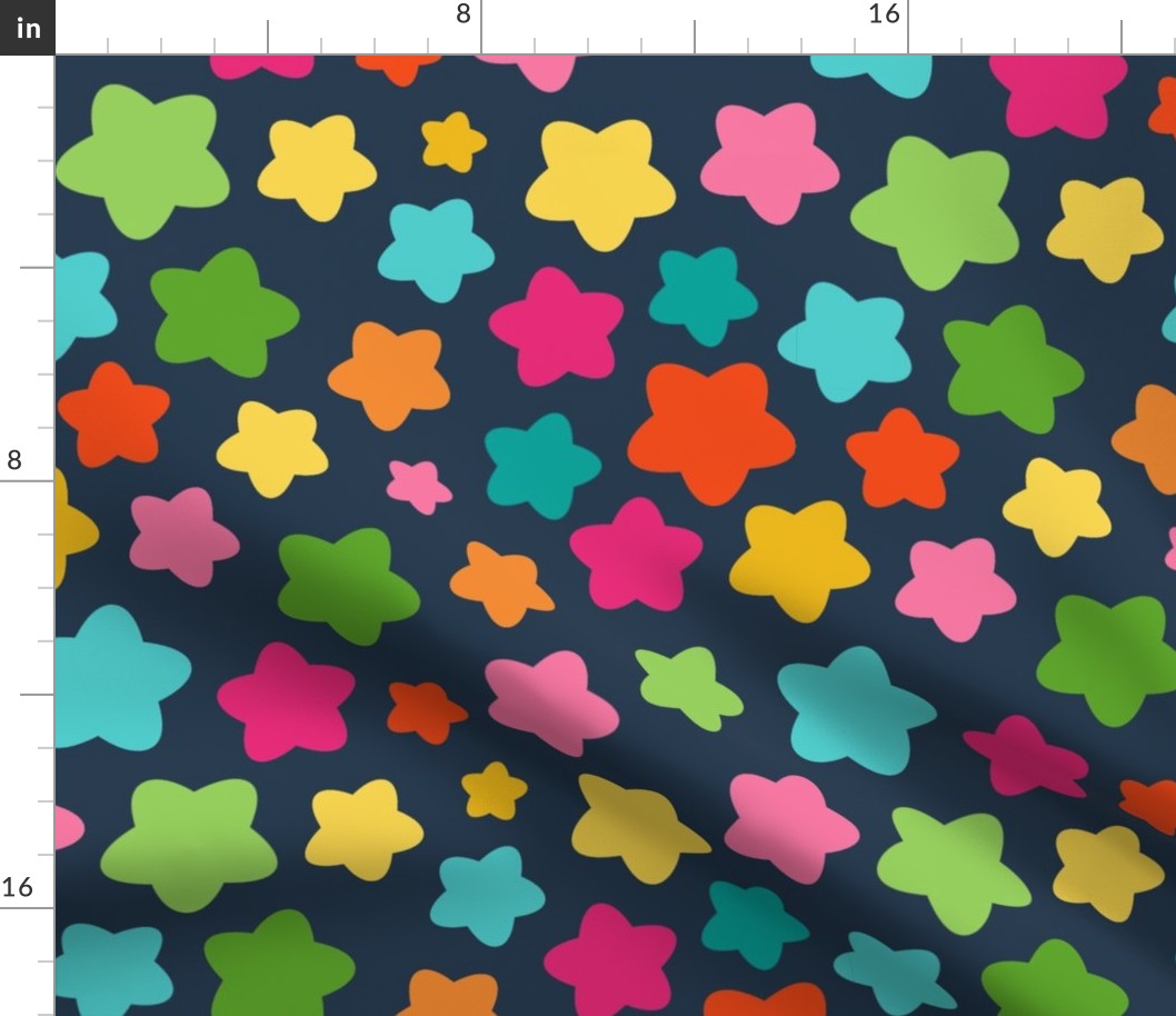 Large Scale Party Stars Birthday Coordinate in Candy Rainbow Colors on Navy