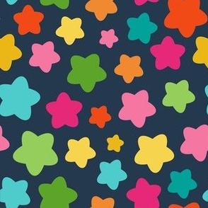 Medium Scale Party Stars Birthday Coordinate in Candy Rainbow Colors on Navy