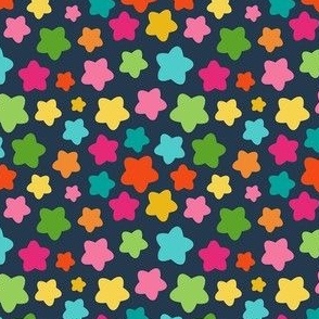 Small Scale Party Stars Birthday Coordinate in Candy Rainbow Colors on Navy