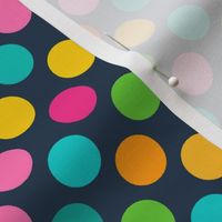 Large Scale Party Polkadots Birthday Celebration Coordinate in Candy Rainbow Colors on Navy
