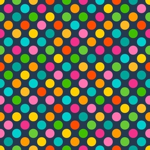 Large Scale Party Polkadots Birthday Celebration Coordinate in Candy Rainbow Colors on Navy