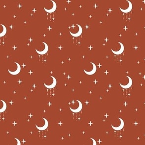Moon Indie, Boho Moons and stars, Bohemian neutral night sky, rust red moons