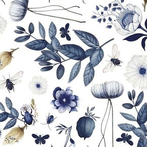 Blue Beetles & Floral Garden