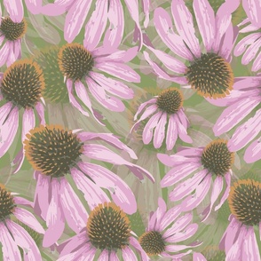 Dancing Purple Cone Flowers, Summer Country Botanical Garden, Pink and Purple Flowers, Country Cottage Home Decor(Large Scale)