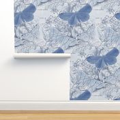 Moth Ridden Botanical ~ Blue & White