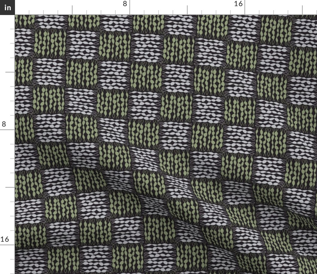 016 - Medium/small scale  sage green, grey and charcoal Twisted checkerboard funky modern design for men home decor, boy pillows, masculine wallpaper, table linen and also suitable for kids apparel, minky projects, pet accessories, bag making, crafting an