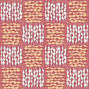 016 - Medium/small scale lovely coral, soft sunny yellow and gentle white Twisted checkerboard funky modern design for classic home decor, pillows, wallpaper, table linen and also suitable for kids apparel, minky projects, pet accessories, bag making, cra