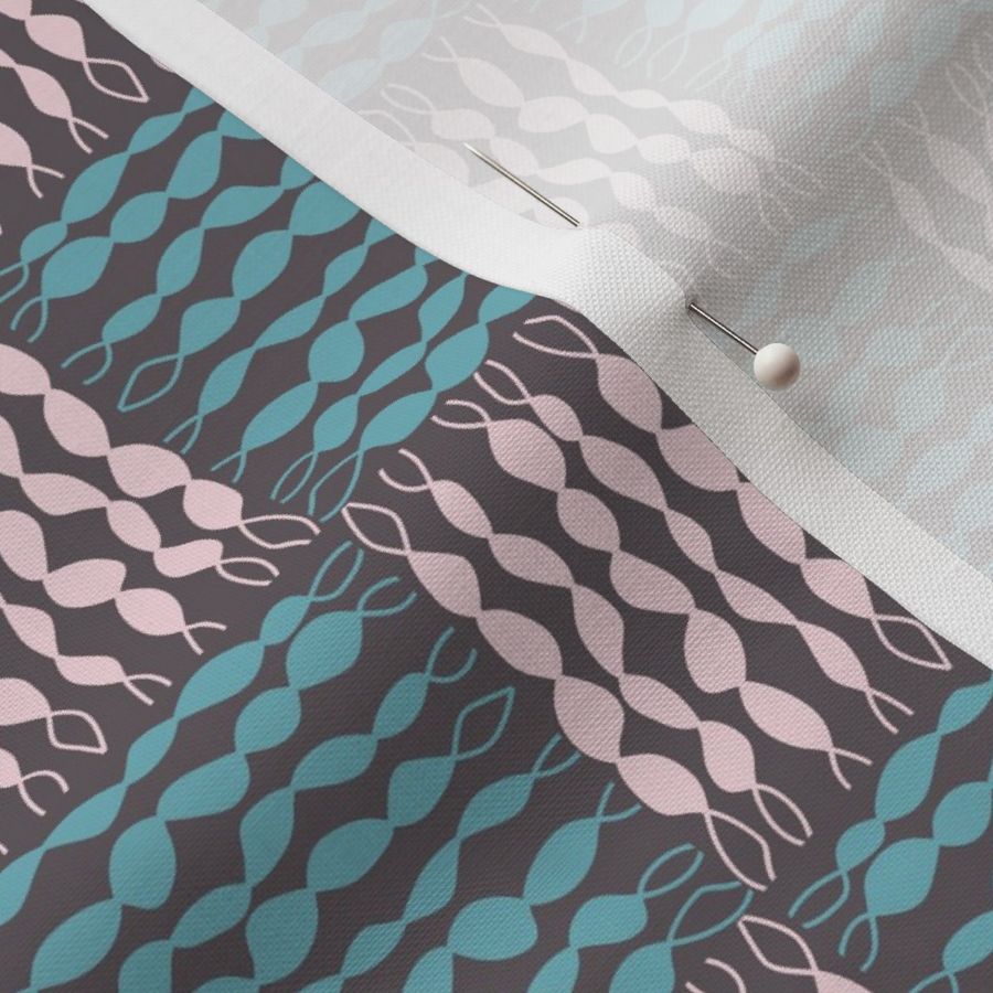 016 - Medium/small scale  soft baby pink, fresh turquoise and gray Twisted checkerboard funky modern design for classic home decor, pillows, wallpaper, table linen and also suitable for kids apparel, minky projects, pet accessories, bag making, crafting a