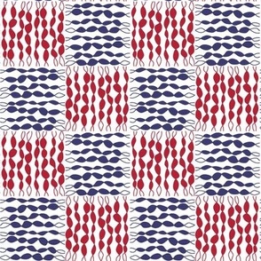 Medium/small liberty  scale red white and blue USA flag colors Twisted checkerboard funky modern design for classic home decor, pillows, wallpaper, table linen and also suitable for kids apparel, minky projects, pet accessories, bag making, crafting and l