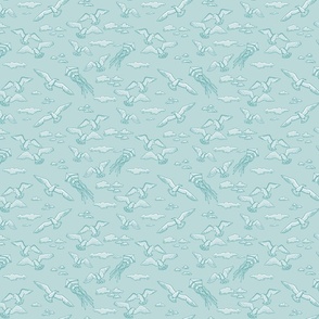beach with kites, shells and birds on light cyanish gray | small