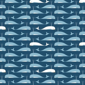 (M) Whales swimming in the ocean denim blue