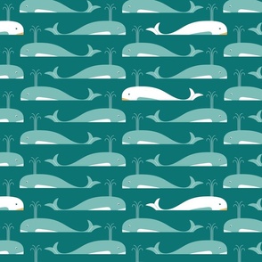 (L) Whales swimming in the ocean teal