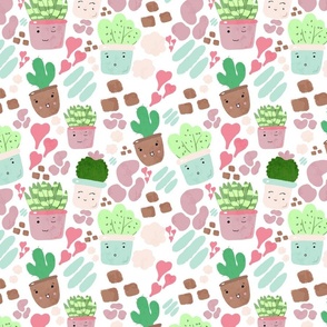 Watercolor Abstract Cute Cactus 