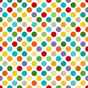 Large Scale Party Polkadots Birthday Celebration Coordinate in Gender Free Rainbow Colors