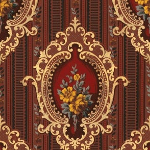 Floral medallions on earth tone stripes