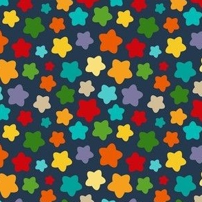 Small Scale Party Stars Birthday Coordinate in Neutral Gender Free Rainbow Colors on Navy