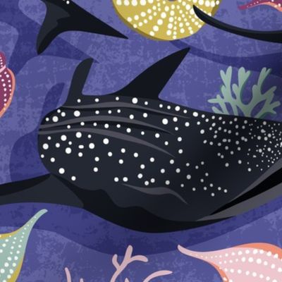 Deep Waters - Nautical Whale Sharks Very Peri Purple Large Scale