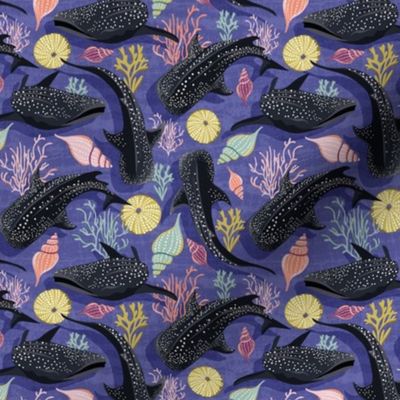 Deep Waters - Nautical Whale Sharks Very Peri Purple Small Scale