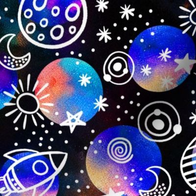 Space Fabric - Space Voyage By Textile Bakery - Rocket - Galaxy Kids Fabric - Science Astronomy Fabric- Boys Girls Stars - Cotton Fabric