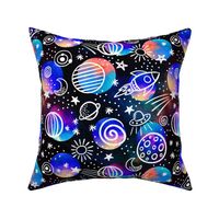 Space Fabric - Space Voyage By Textile Bakery - Rocket - Galaxy Kids Fabric - Science Astronomy Fabric- Boys Girls Stars - Cotton Fabric