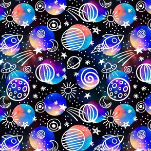 Space Fabric - Space Voyage By Textile Bakery - Rocket - Galaxy Kids Fabric - Science Astronomy Fabric- Boys Girls Stars - Cotton Fabric