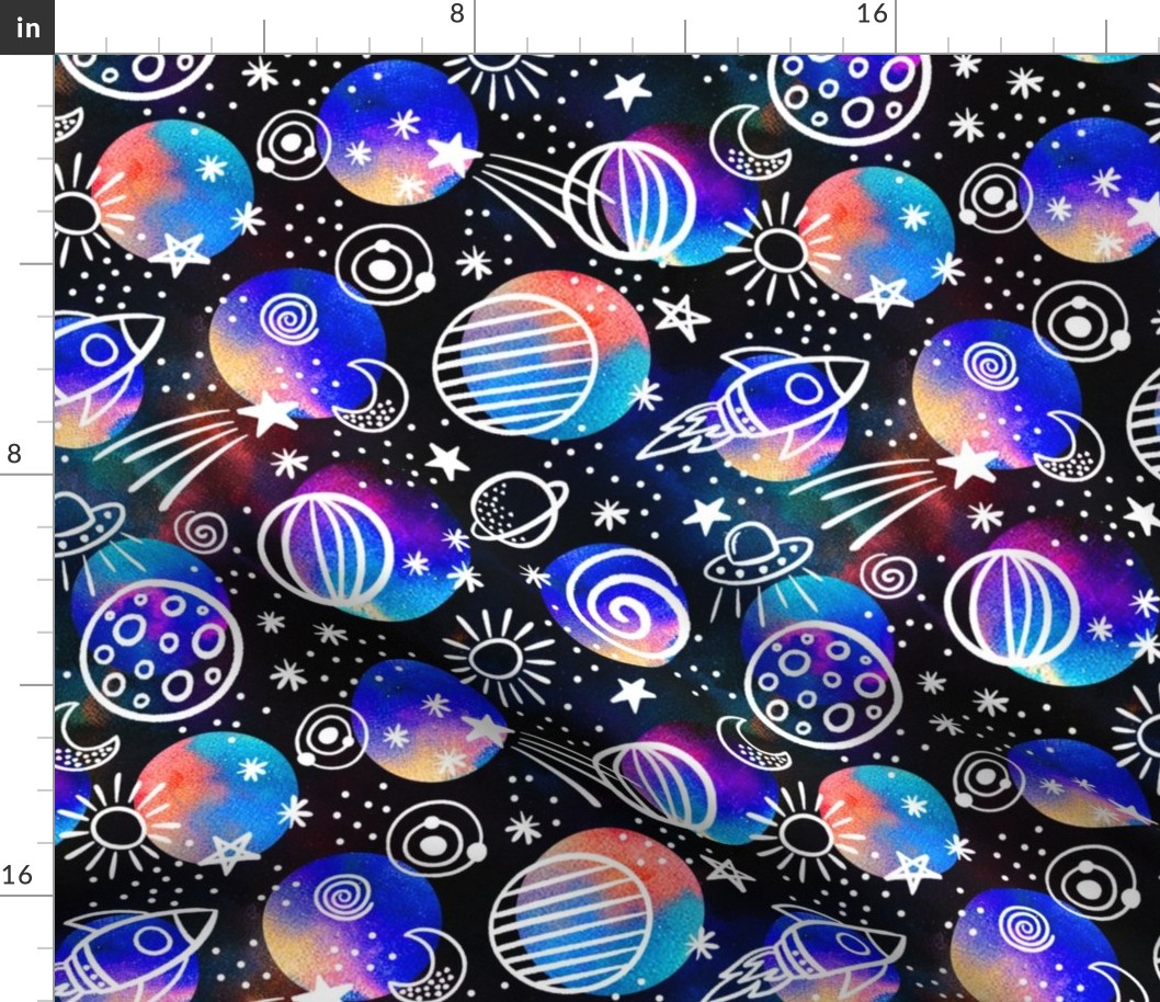 Space Fabric - Space Voyage By Textile Bakery - Rocket - Galaxy Kids Fabric - Science Astronomy Fabric- Boys Girls Stars - Cotton Fabric