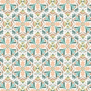 Andalusia - Spanish Tile Ivory Peach Aqua Small Scale