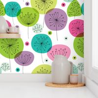 Cute colorful retro style poppy flowers cute floral illustration pastel wallpaper