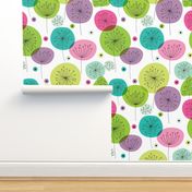 Cute colorful retro style poppy flowers cute floral illustration pastel wallpaper