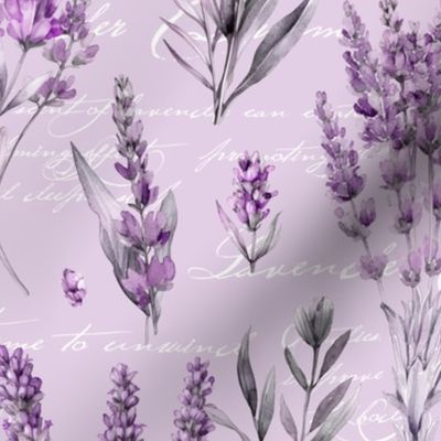 Lavender Dreams Wildflower And Script Purple Watercolor Pattern Smaller Scale