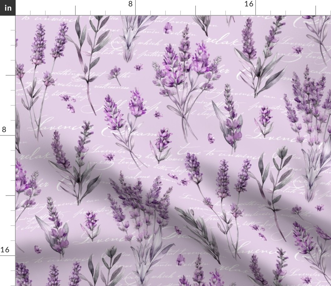 Lavender Dreams Wildflower And Script Purple Watercolor Pattern Smaller Scale