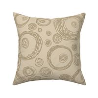 Contemporary Scratchy Circles on Taupe, Large Scale