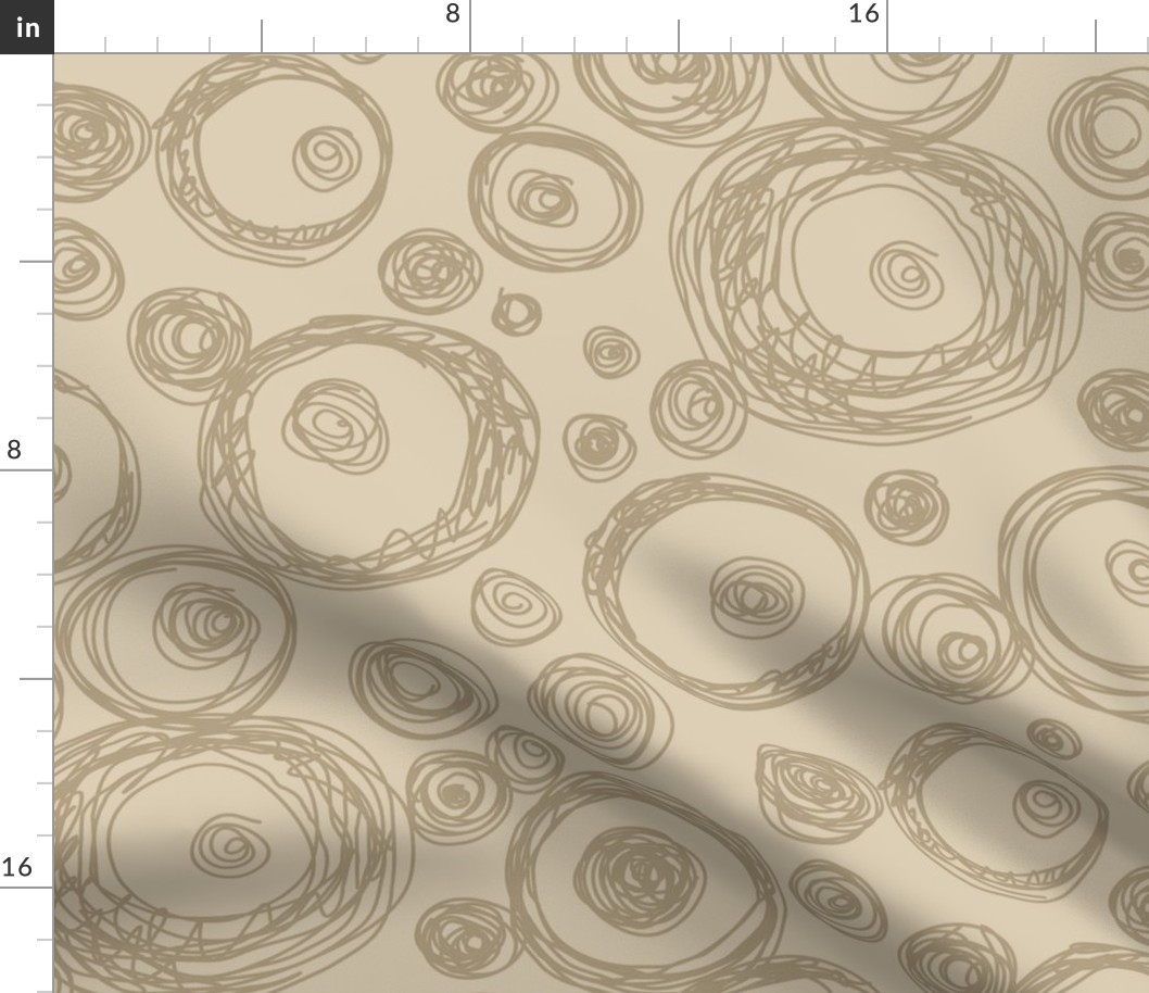 Contemporary Scratchy Circles on Taupe, Large Scale