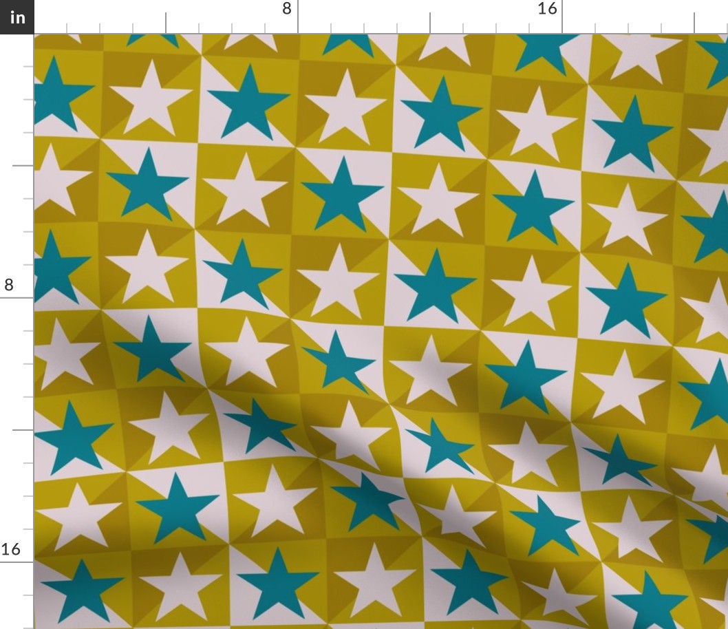 STAR QUILT teal mustard mauve (Small)
