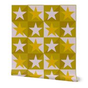 STAR QUILT in Mustard light purple rich yellow (large)