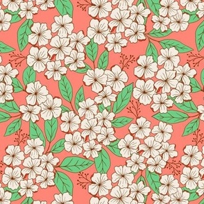 Vintage hydrangea flowers in coral red and white - Small scale