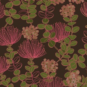 OHIA LEHUA PINK ON BROWN (PINK MUTED SLIGHTLY)