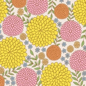 Retro flower garden in pink and yellow - Small scale